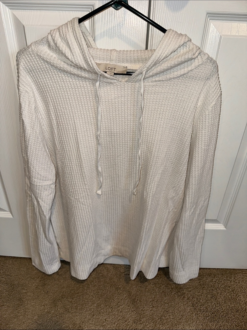 LOFT Ivory Waffle-Knit Hooded Pullover